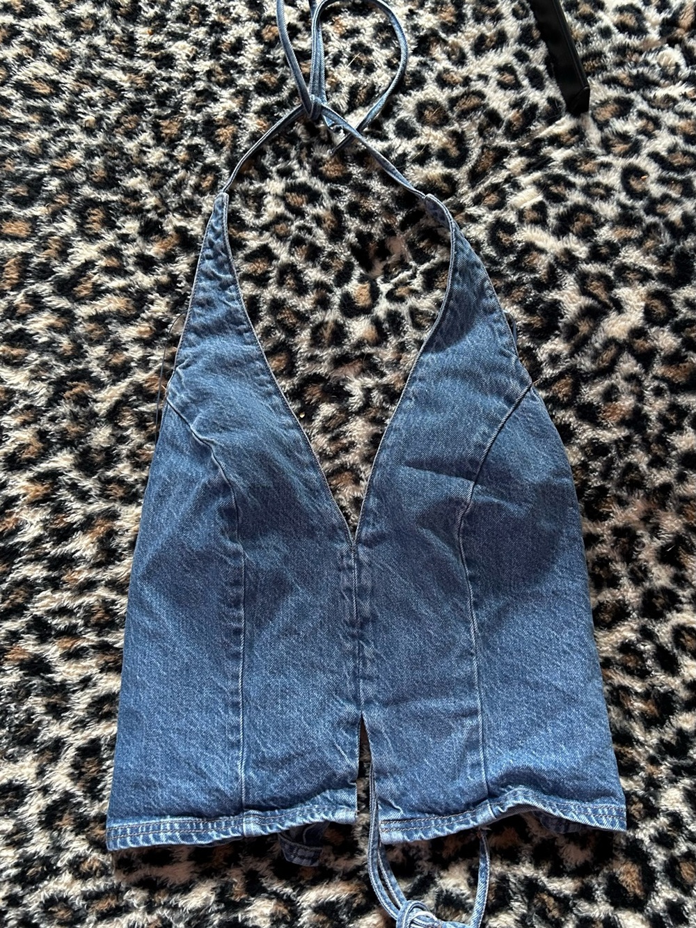 Abercrombie & Fitch Denim Halter Tie Back Top Blue Size M Y2K